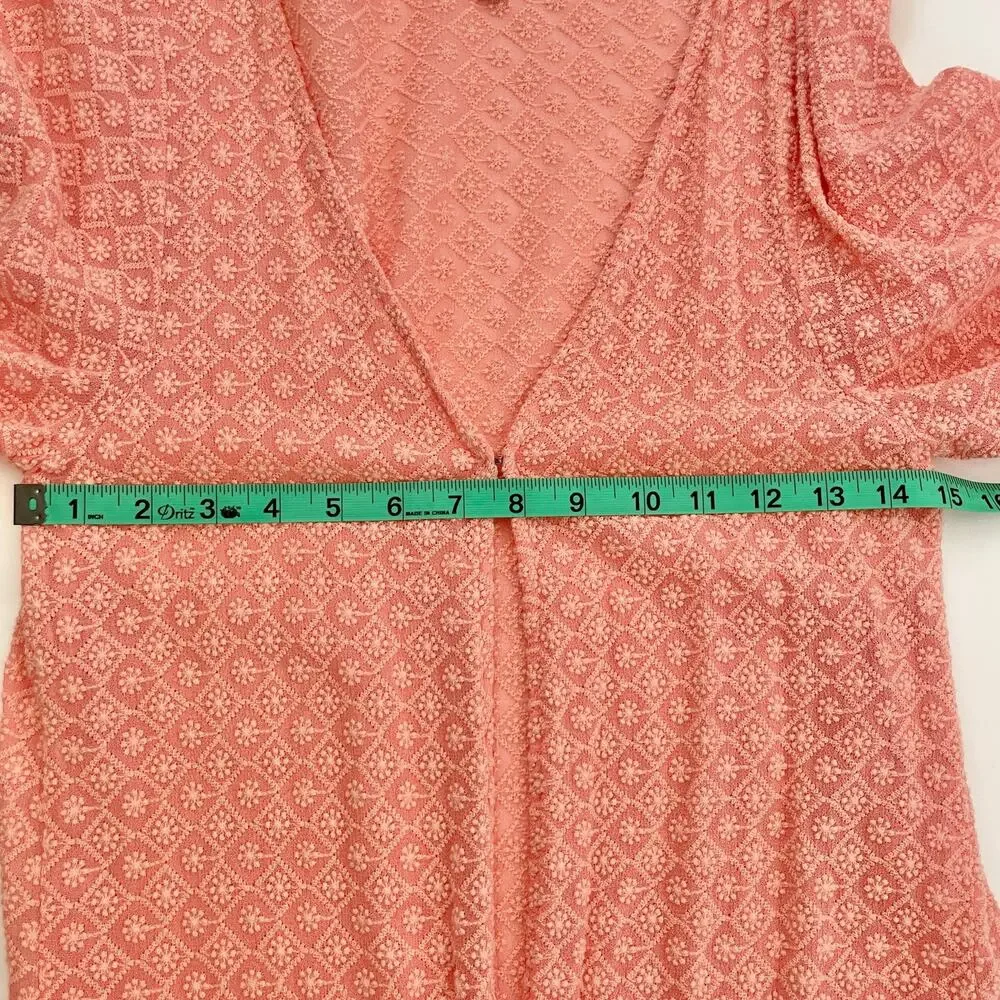 PilyQ Womens Swim Coverup Cardigan M/L Pink Fringe Tassel Crochet Boho Beach